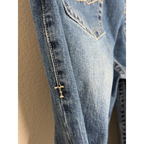 Cowgirl Tuff Co. Womens Distressed Blue Denim Jeans Size W33 L33 western bootcut - Picture 7 of 12